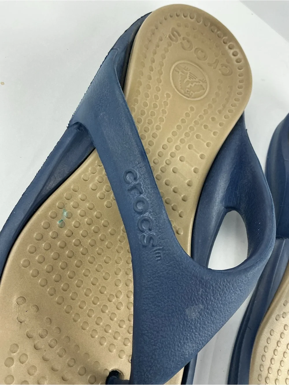 Unisex CROCS Navy and Tan Foam Flip Flops